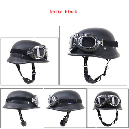 DOT German Style Motorcycle Half Helmet w/Goggles Chopper Cruiser Scooter Helmet