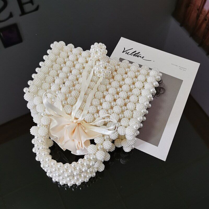 Pearls Bag Women Handbag Woven Party Wedding Evening Bag Basket Bags Women