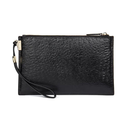 Ostrich Pattern Genuine Cow Leather Envelope Bag Men Briefcase Wristlets Cowhide