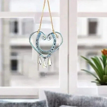 Wind Chimes Meta Horseshoe Heart Bell Steel Studs Home Decor Pendant 9.84x7.87in