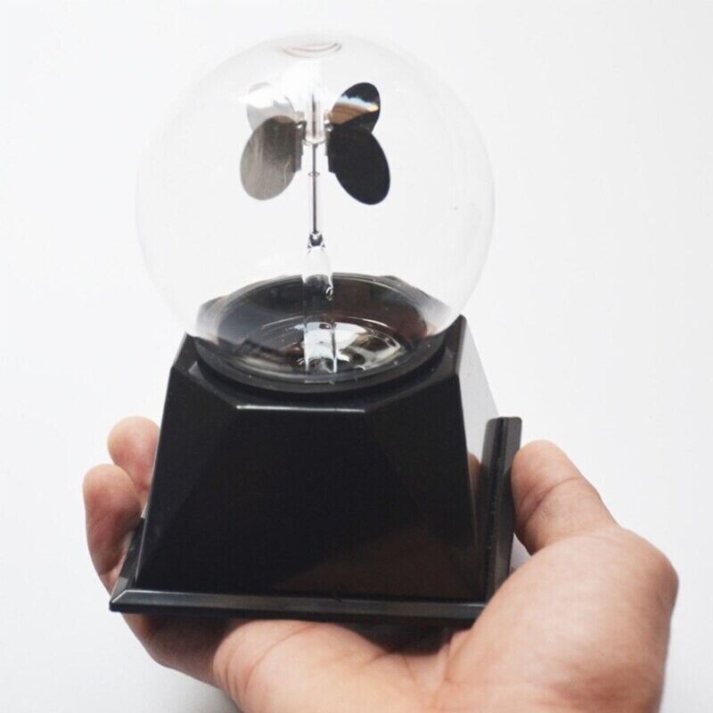 Crookes Radiometer Solar Power Glass Windmill 4 Spinning Vanes Decors 9x9x12.5cm
