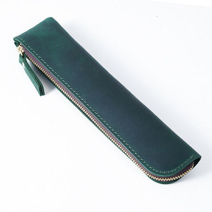 Handmade Cowhide Leather Vintage Zipper Pencil Case mini Pen Bag Pen Accessories