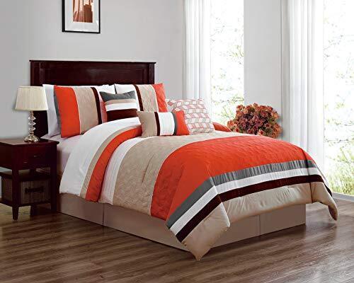 Luxlen 7 Piece Luxury Bed in Bag Comforter Set (Orange, King) King, Orange