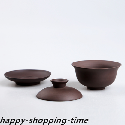 Chinese yixing zisha gaiwan purple grit tureen with cup saucer lid 120ml China