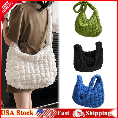 Large Puffer Tote Bag Padded Style Quilted Shoulder Bags Black or Sage Womens