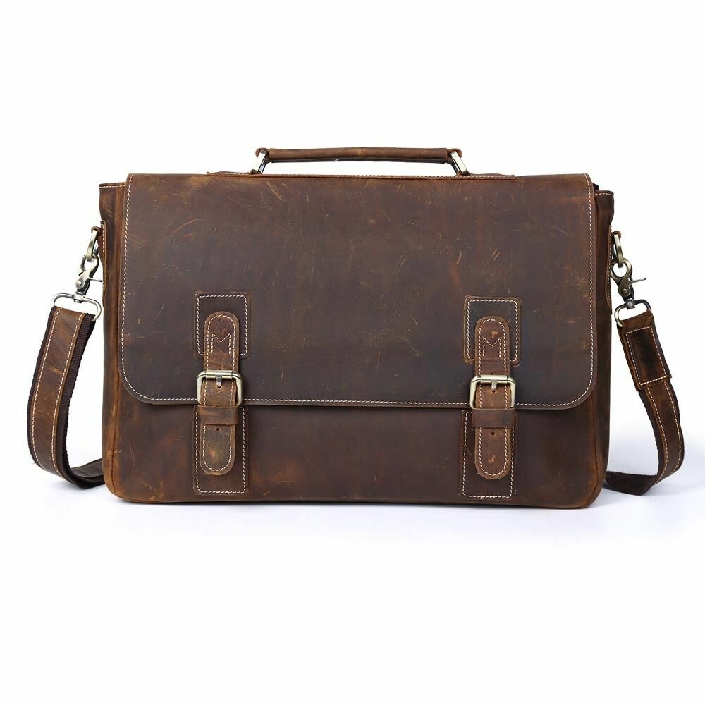 Mens Real Leather Briefcase Messenger Bag 15" Laptop Case Brown Handbag Satchel