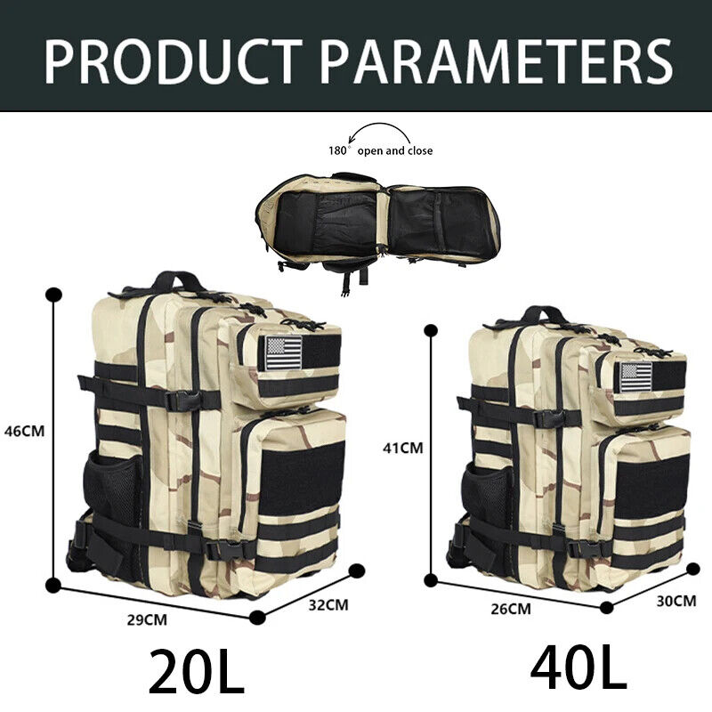 Tactical Backpack Training Gym Bag Hiking Camping Travel Army 3D Trekking