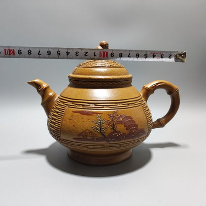 Vintage Chinese Yixing Purple Clay Teapot Zisha Ceremony Bamboo Fine Teaware Art