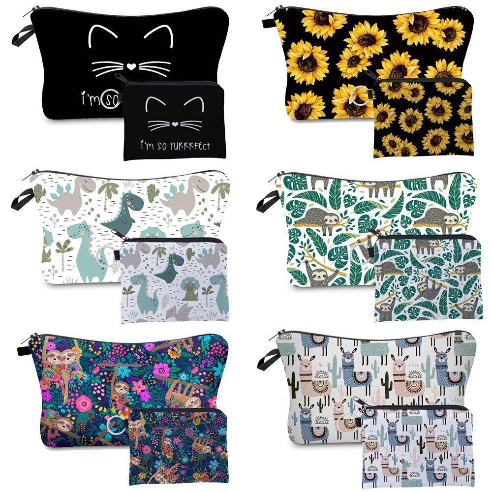 2 PCS Makeup Bag Animal Pattern Cosmetic Bag Set Women Combination Organizer Bag