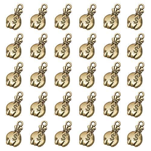 Mystart 100 Pieces Antique Bronze Mini US Dollar Sign Money Bag Charms