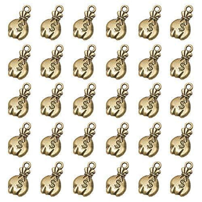 Mystart 100 Pieces Antique Bronze Mini US Dollar Sign Money Bag Charms