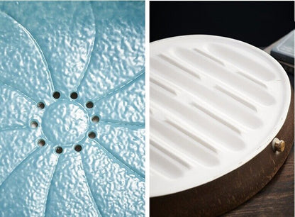 ceramic tea tray water reservoir & draining function tea plate lotus design new