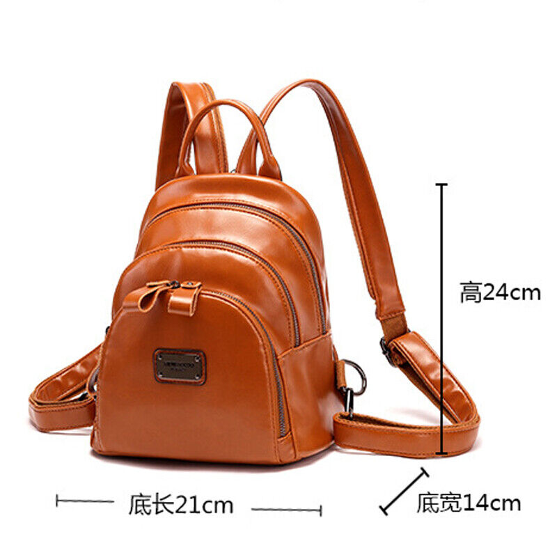 Oil Wax Leather Women's Fashion Small Backpack Mini Cute Shoulder Bag Rucksack