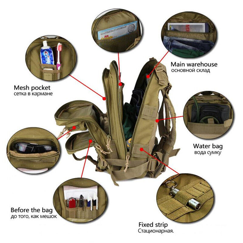 Assault Pack Backpack Army Bug Out Bag Outdoor Hiking Camping Hunting