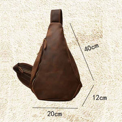 Crazy Horse Leather Men's Sling Backpack, Dark brown Top Leather Crossbody Bags