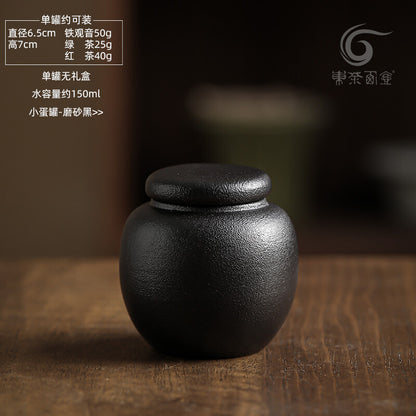 Coarse pottery egg jar, ceramic sealed jar, mini tea box, pocket sized tea can