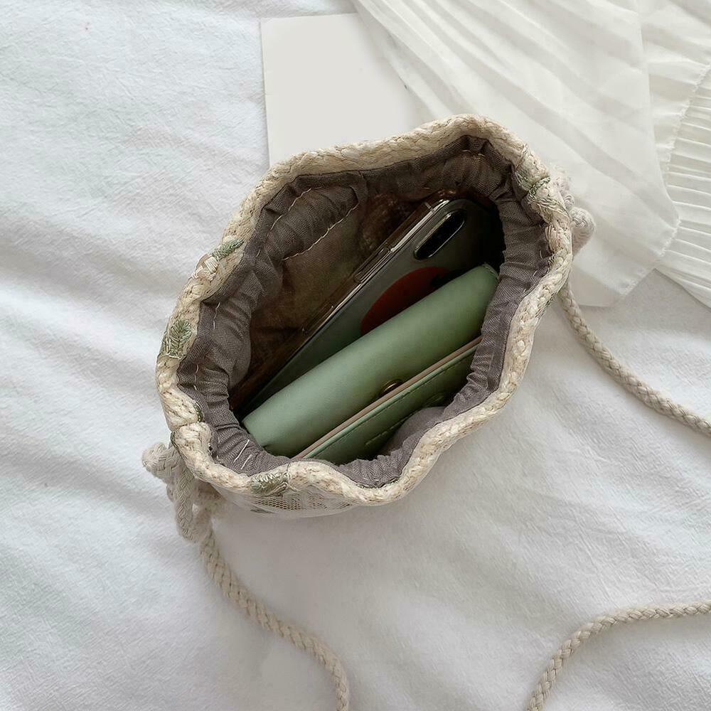 Shoulder Bags Women Drawstring Straw Bags Embroidery Bags Crossbody Handbags
