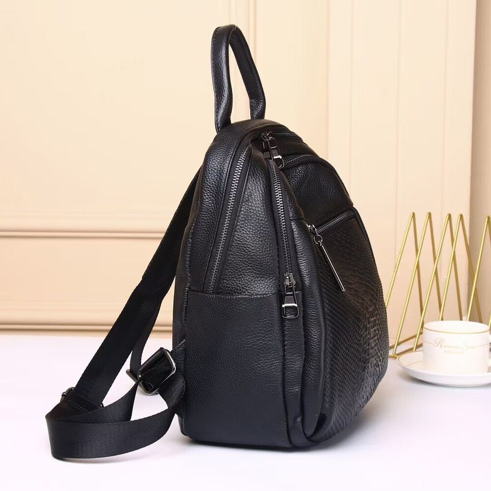 Top Cow Leather Black Women's bag, Crocodile Print Leather Backpack Travel Bags