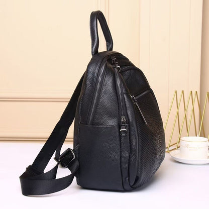 Top Cow Leather Black Women's bag, Crocodile Print Leather Backpack Travel Bags