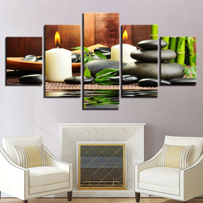Bamboo Candles Stones Spa 5 Piece canvas Wall Art Print Poster Home Decor