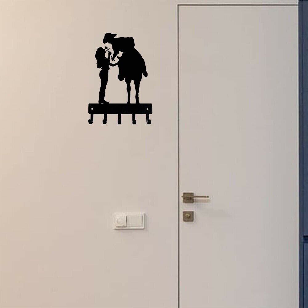 Wall Mounted Hook Up Romantic Couple Key Rack Hanger Metal Pendant Wall Art Home