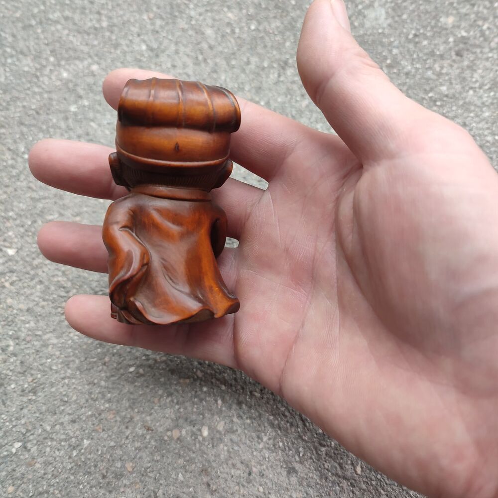Wooden Christmas Statue Happy Zhuge Liang Figurine Boxwood Carving Children Gift