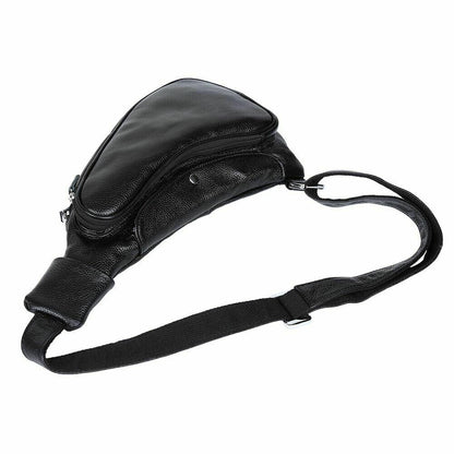 Men's Black Leather Satchel Chest Backpack Book Travel Work Bag Sling Cross Body