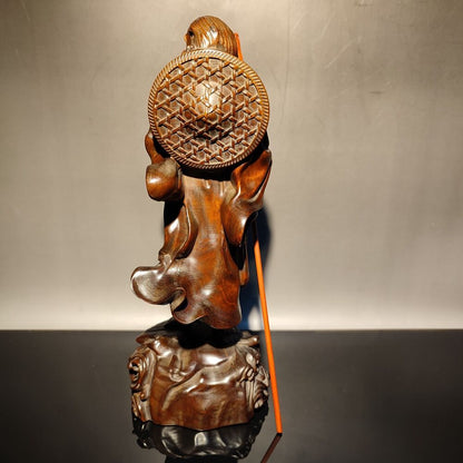 wood boxwood Carved sculpture buddha Dharma Arhat statue Demon Subduing decor