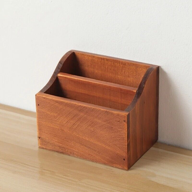 Storage Box Wooden Desktop Organizer Bins Retro Remote Control Phone Pen Holders