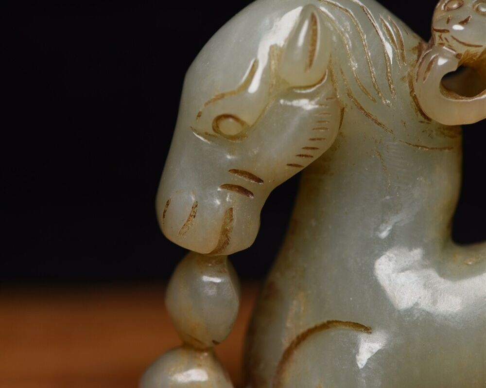 Chinese Antique Hetian Jade Carved Sculpture Exquisite Horse Statue Collections