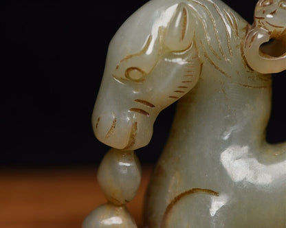 Chinese Antique Hetian Jade Carved Sculpture Exquisite Horse Statue Collections