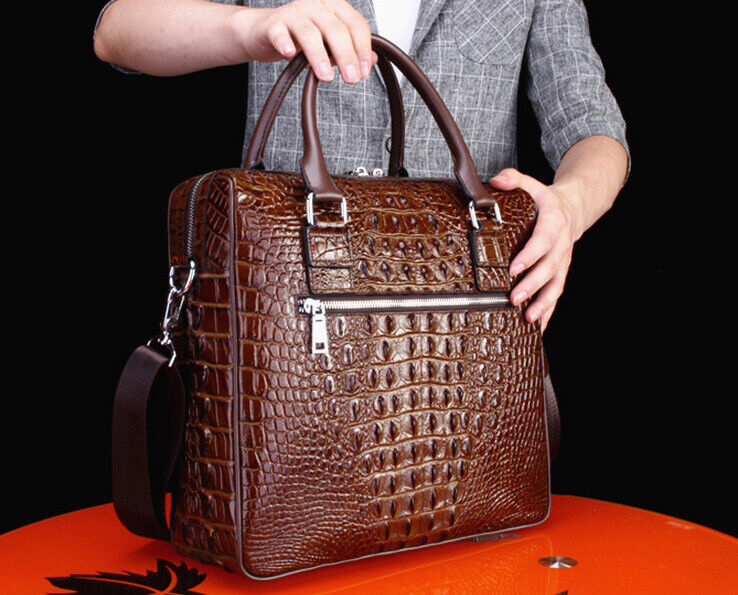 Top Cowhide Leather Crocodile Alligator Men's Business Briefcase Handbag Bag
