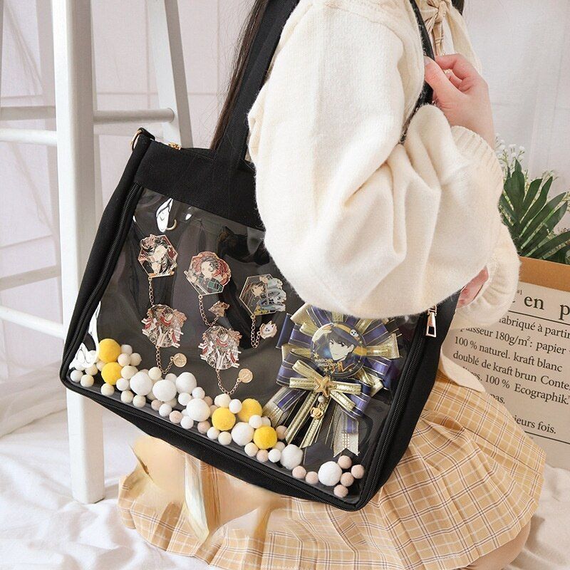 35*25*5CM Bag Women Canvas Bag PVC Transparent Purse Shoulder Bag Satchels Pink