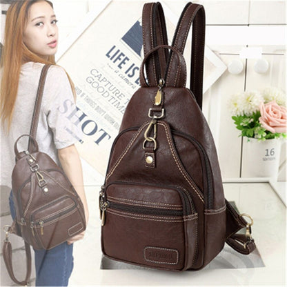 Womens PU Leather Vintage Outdoor Portable Chest Crossbody Shoulder Bag Backpack