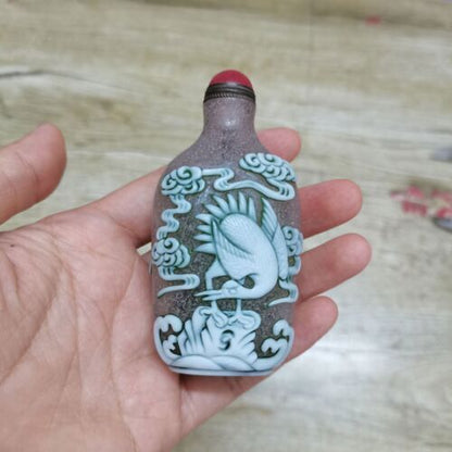 Collection Chinese Beijing Glaze Carved Flower Bird Exquisite Snuff Bottle Glass