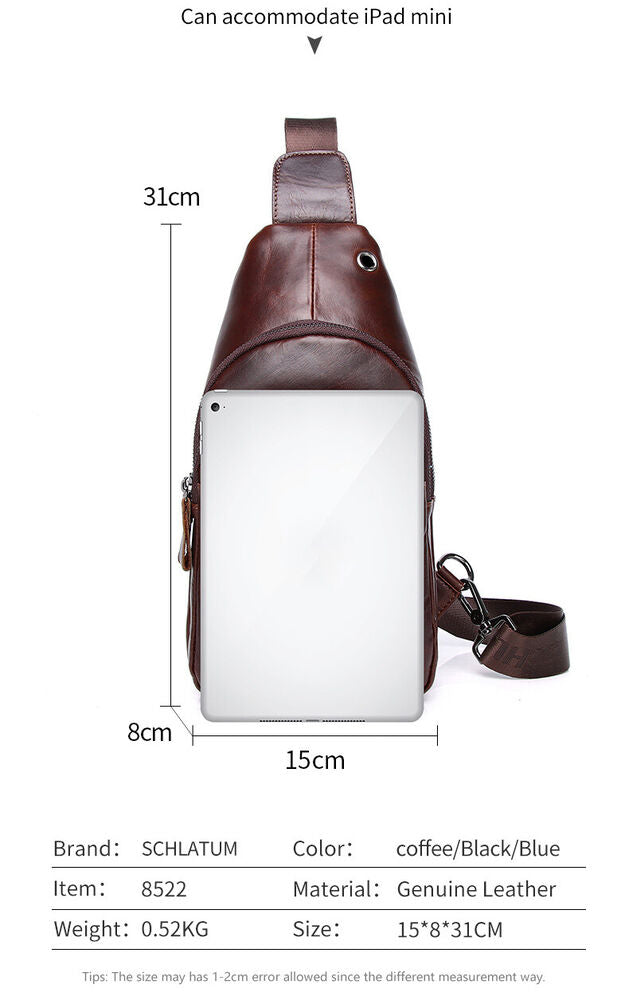 Men's Sling Backpack, Genuine Leather Chest Crossbody Bag Shoulder Bag Daypack