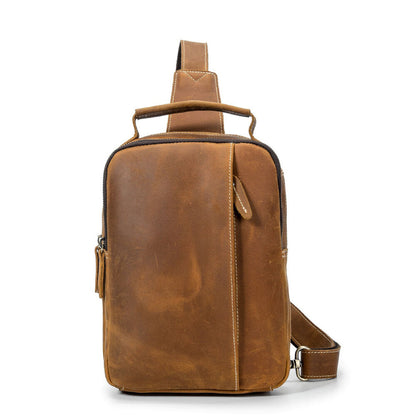 Men's Sling Backpack Crazy Horse Leather Large Capacity Chest Bag Crossbody Bag