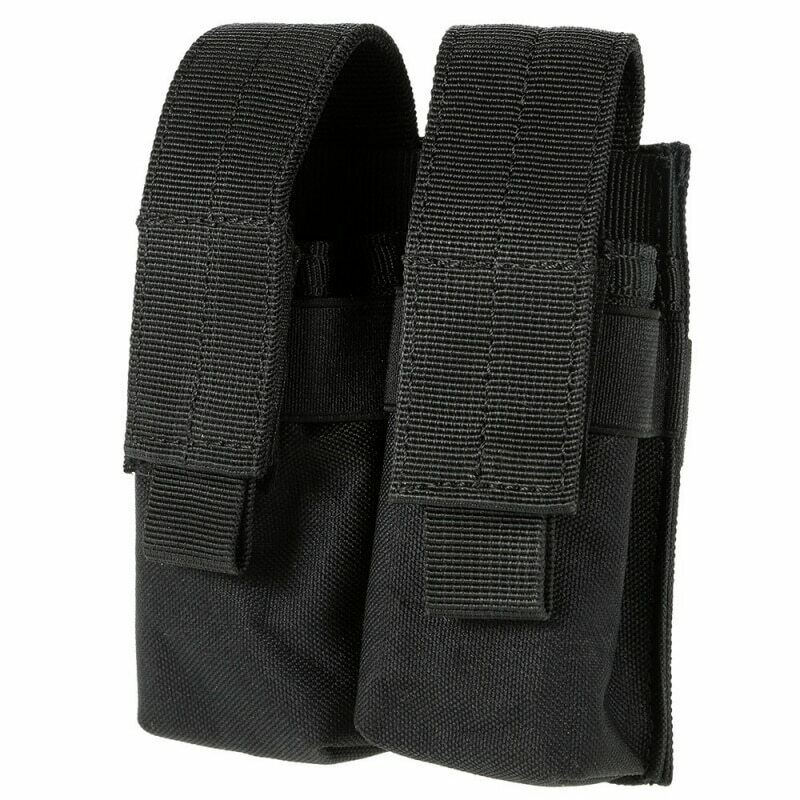 9mm Tactical Double Magazine Pouch Flashlight Holder Hunting Waist Belt Mag Bag