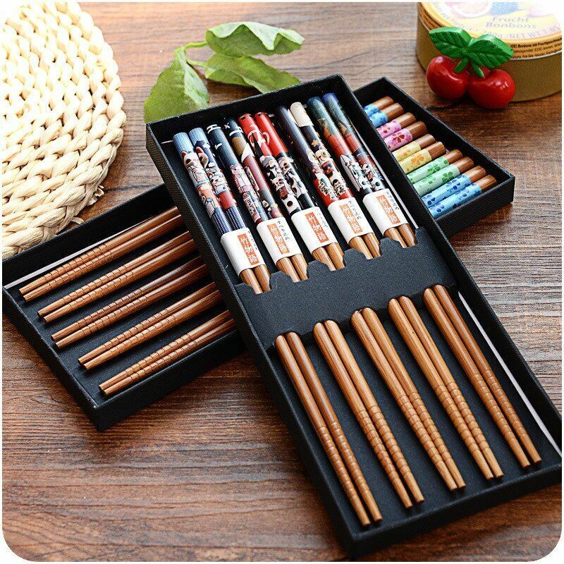 5 Pairs/Set Japanese Style Bamboo Wooden Sushi Chopsticks Tableware Eating Tools