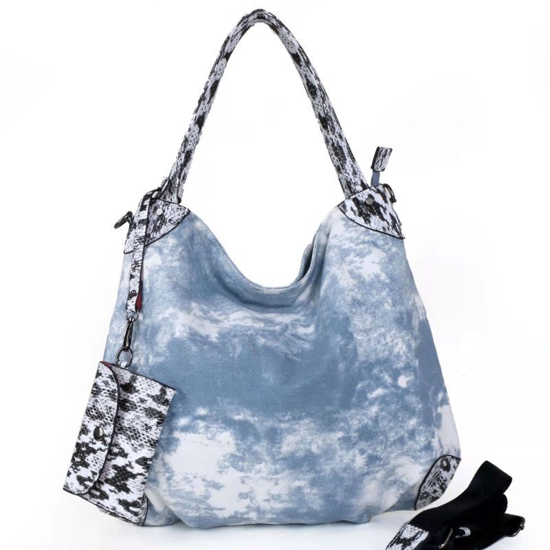 Real Leather Canvas Fashion Bags Flower Printing Leisure Stylish Handbags Purses