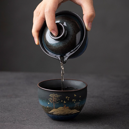 Cute Deer Ceramic Tea Cups and Sets Portable Travel Tea Set