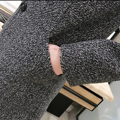 Men's Long Casual Top Coats Warm Coat Lapel Collar Overcoat Windbreaker