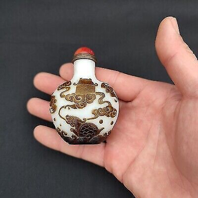Bejing snuff bottle glass antique carving phoenix statue dragon turtle sculpture