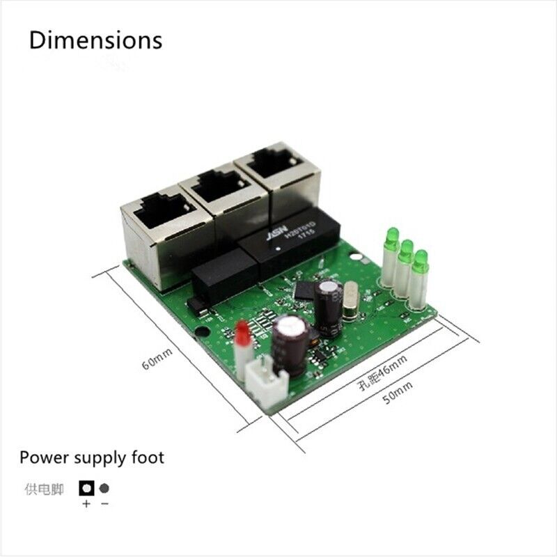 Realtek RTL8306E chipset 90/180 degree RJ45 3 port mini ethernet switch board fa