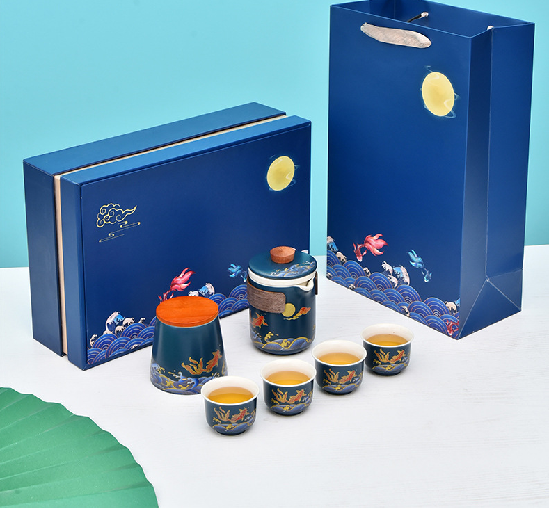 Ceramic Kungfu travel tea set express cup one pot four cups