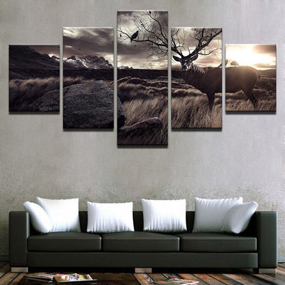 Deer Elk Birds Animals Sunset Scenery Canvas Prints Painting Wall Art Home Deco