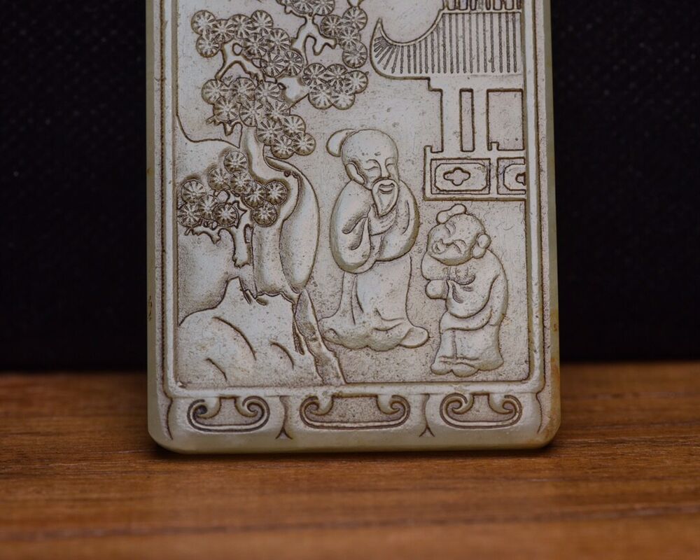 Chinese Hetian Jade Carved Figure Story Statue Nice Figurine Pendant Jewelry Art