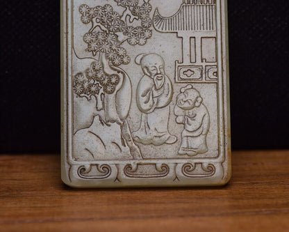 Chinese Hetian Jade Carved Figure Story Statue Nice Figurine Pendant Jewelry Art