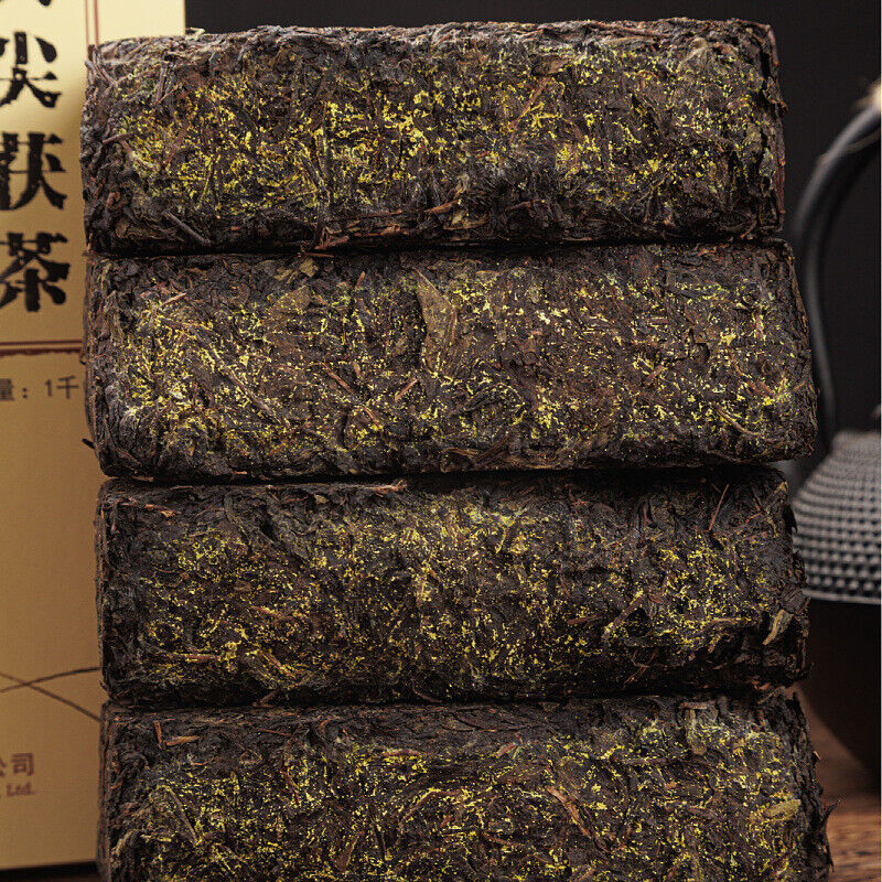 1kg Hunan Anhua Black Tea Authentic Gold Flower Por Brick Tea Hand-built Por Tea