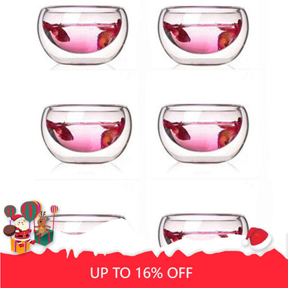 Tea Set 6Pcs Double Wall Glass Chinese Tea Cup Transparent Heat Proof Teacup Set
